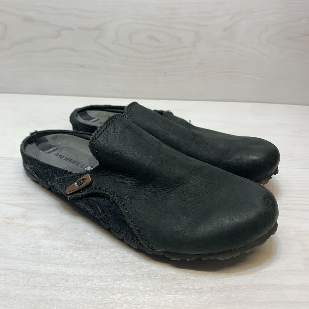 Merrell Encore Slide 4 LTR Clog‎ Womens Size 9.5 Black Leather Textured Slip On